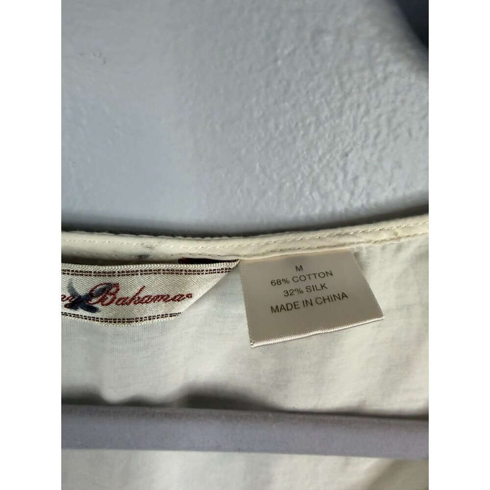 Tommy Bahama Womens Cream Tunic With Embroidered V-Neck Cotton Silk Blend M - Picture 3 of 4